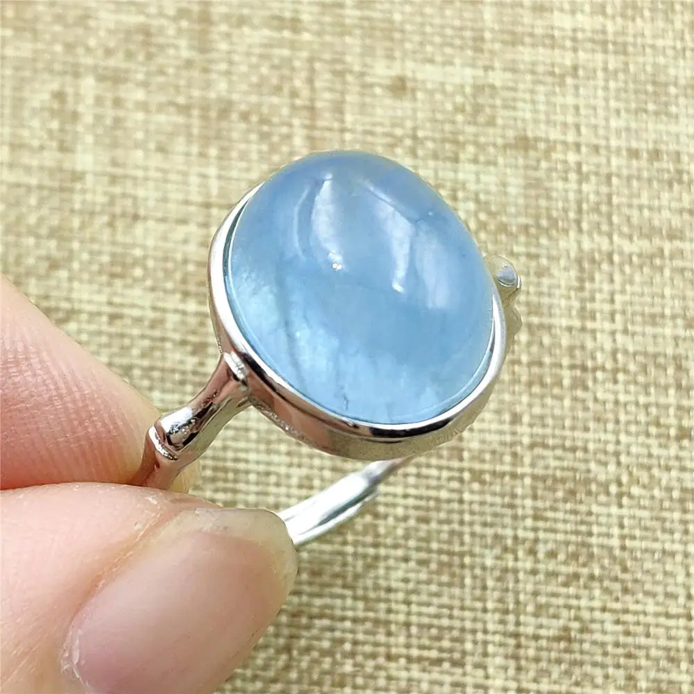 

Natural Ice Blue Aquamarine Crystal Beads Adjustable Ring 925 Silver 13x10mm Clear Love Gift Stone Ring AAAAA Drop Shipping