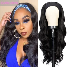 

Natural Black Body Wave Wigs with Turban 26'' Long Wavy Headband Wigs for Afro Women Synthetic False Hair Water Wave Cosplay Wig