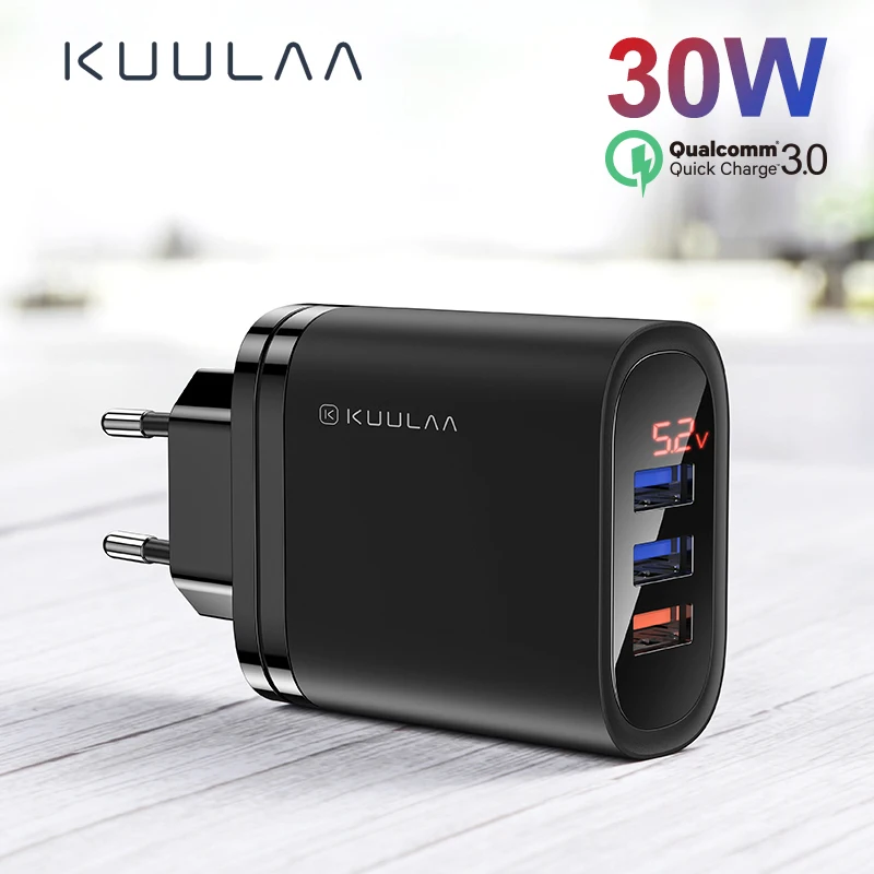 

KUULAA USB Charger 30W Quick Charge 3.0 QC3.0 Fast Charging Multi Plug Mobile Phone Charger for iPhone Samsung Xiaomi Huawei