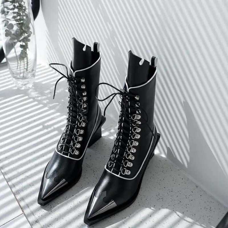 Женские ботинки до середины икры; chaussure; обувь в гладиаторском стиле; Винтажная обувь из искусственной кожи на среднем каблуке со шнуровкой; женская обувь; zapatos mujer sapato; H1078