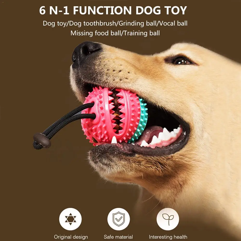 6-в-1 ПЭТ молярная игрушка устройство для утечки игрушка для собаки в форме двойного слоя Зубная щётка Укус устойчивостью колокол вокальный мяч для средних жевать игрушка