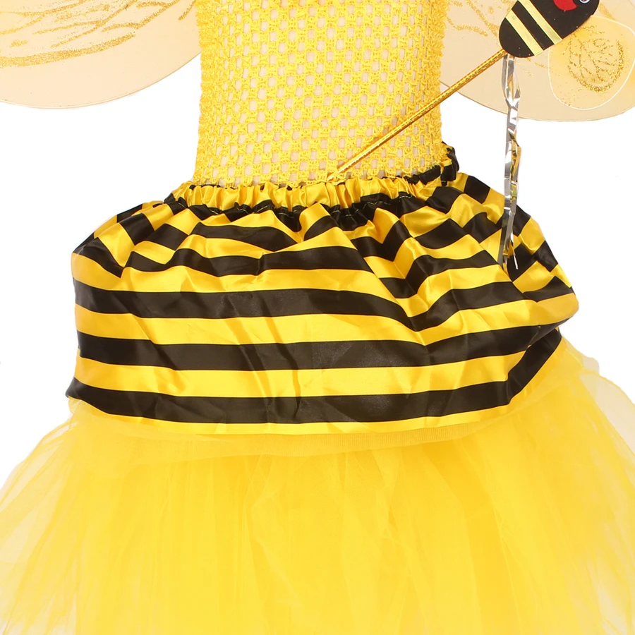 Girls Honey Bumble Bee Fancy Tutu Dress Costume Outfit Kids Fairy Halloween Dress Up Party Insect Animal Clothes Girl Dress (11)