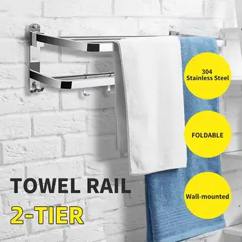 

Stainless Steel Bath Towel Holder Ladder Shelf Wall Mounted Kitchen Bath Rail Hanger Foldable Towel Rack Rod Organiser Storage
