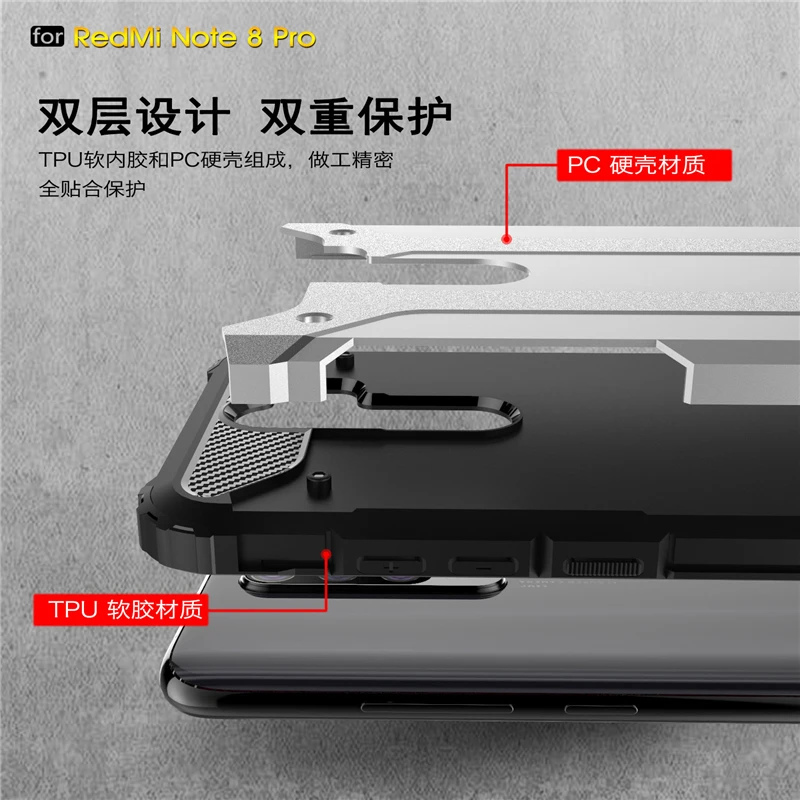 For Xiaomi Redmi Note 8 Pro Case Rubber Shell Hard PC TPU Back Phone Cover For Redmi Note 8 Pro Case for Xiaomi Redmi Note 8 Pro