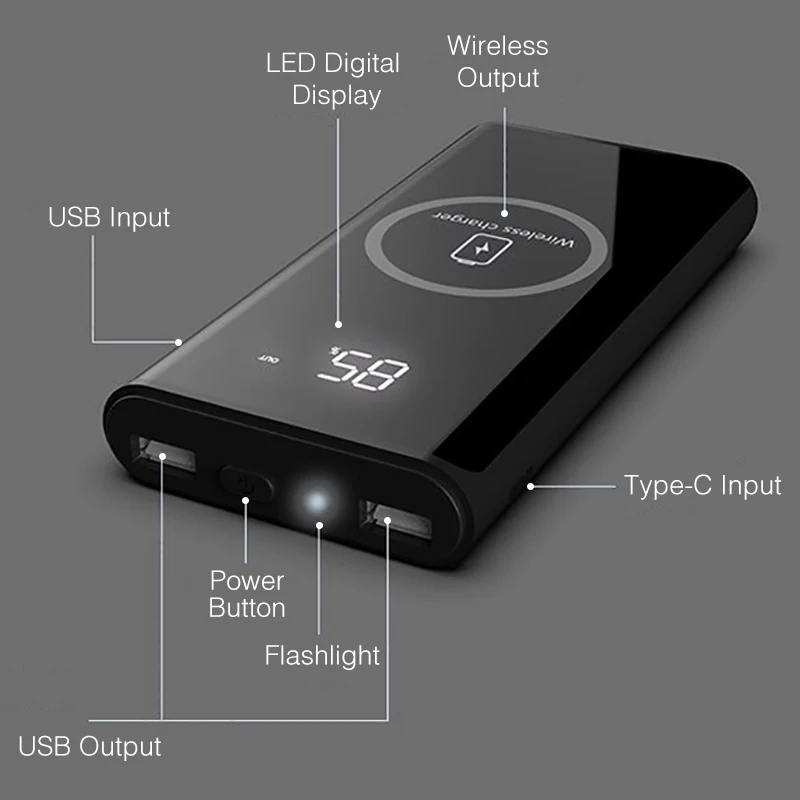 Беспроводной банк питания, YKZ 10000 mAh светодиодный индикатор питания дисплея банк 5W зарядное устройство с светодиодный свет Беспроводное зарядное устройство для iPhone samsung зарядное устройство s