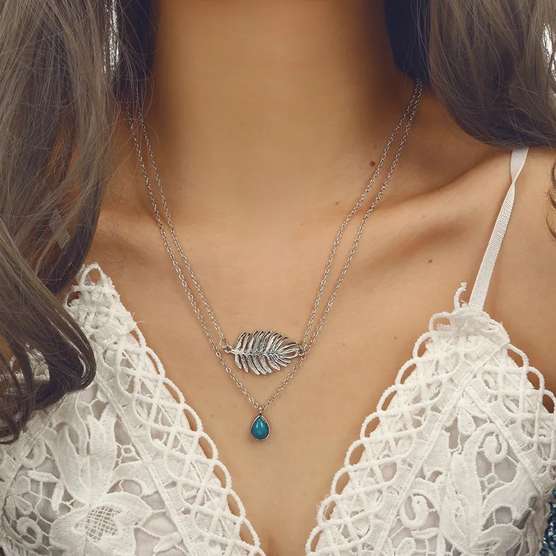 2020 Fashion Women Necklace Stones for Jewelry Long Layered O-chain Water Drop Pendant | Украшения и аксессуары