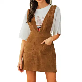 

Women Ladies Fit Mini Suspender Skirt Preppy Style High Waist Stretch Flared Short Suspender Skirt Brown Autumn Casual Clothes