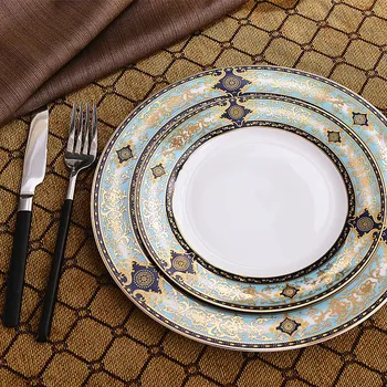 

High-end European Bone China Western Dish Steak Dish Flat Plate Court Style Royal Dinner Plates Dessert Dried Fruit Cake Plate