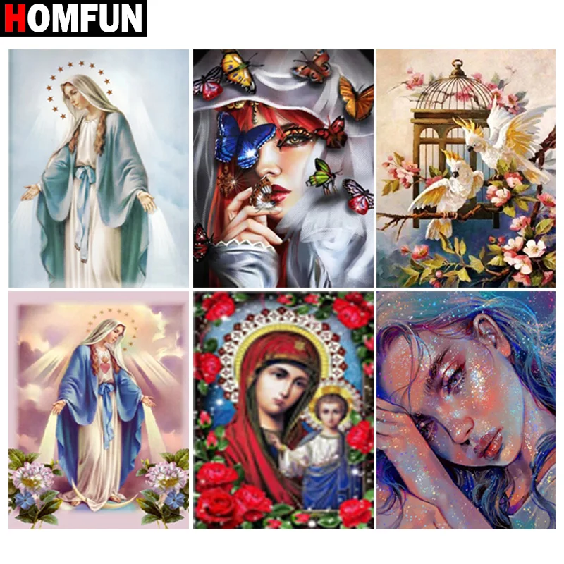 HOMFUN 5D Diamond Pattern Rhinestone Needlework Diy Painting Cross Stitch &quotReligious figure flower &quot Embroidery | Дом и сад