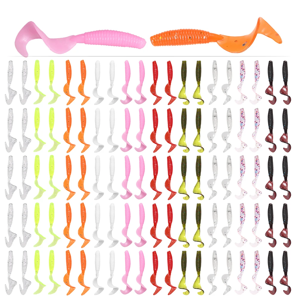 Eupheng 100-Pack Curly-Tail Grub Soft Baits - 2.3" & 2.7" Swimbaits For Bass & Panfish