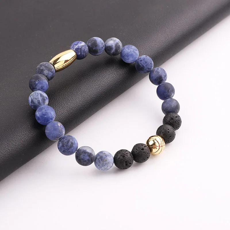 High Quality Natural Stone Baseball Bracelet Soccer Ball Charm Beaded Elastic Bracelet Jewelry Men - Image 5
