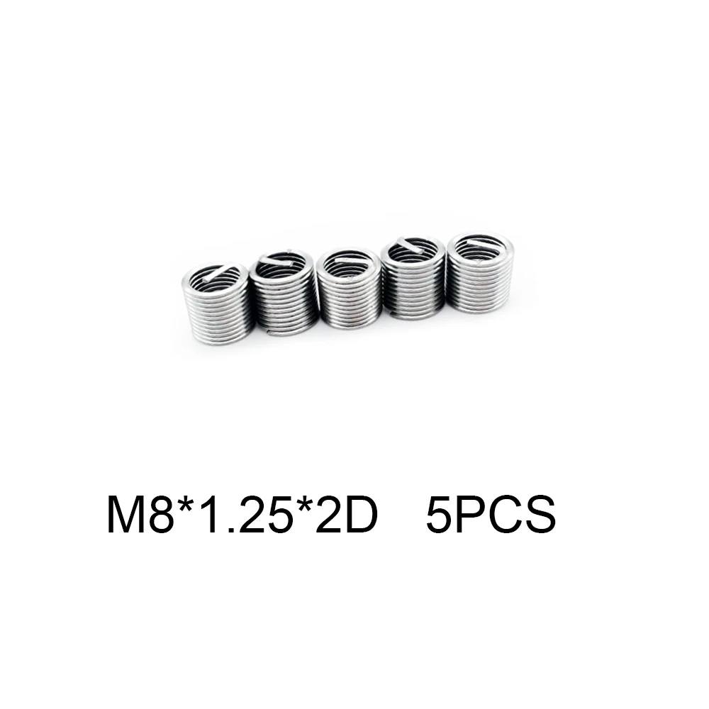 

5pcs M8*1.25*2D Thread Repair Insert threaded Insert Stainless Steel Wire Set thread restoration For Hardware Repair Tools