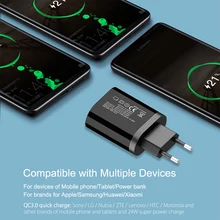 OREY Быстрая зарядка 3,0 24 Вт, 3 порта USB зарядное устройство для samsung S10 Plus QC 3,0 зарядное устройство адаптер для Xiaomi Mi 9 зарядное устройство