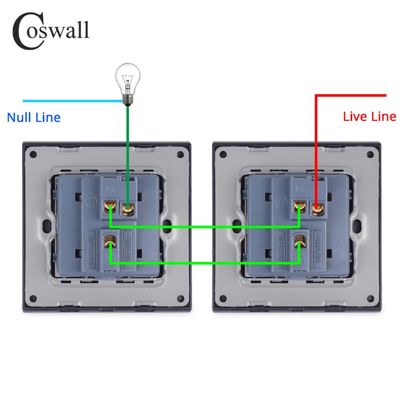 Coswall, 1 комплект, 2 способа включения/выключения, настенный светильник, переключатель, панель из нержавеющей стали, проходной переключатель, 16A AC 110~ 250V