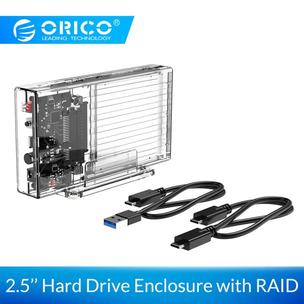 ORICO 2,5 дюймов корпус жесткого диска с RAID прозрачный 10 Гбит/с Внешний ssd-бокс SATA3.0 HDD чехол поддержка для Windows/Mac/Linux