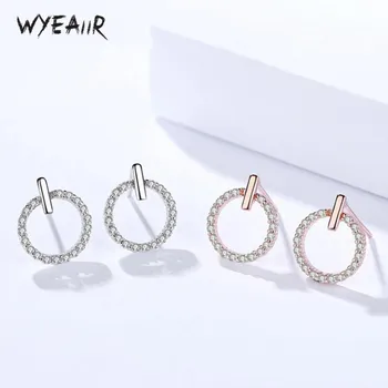 

WYEAIIR Fashion Korea Rhinestone Circle Delicate Simple Sweet Party Jewelry 925 Sterling Silver Female Stud Earrings