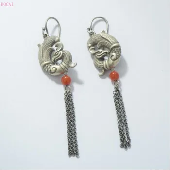 

S925 silver female Earrings for women small ornaments long tassel Phoenix retro Thai silver women's ear drop Earrings