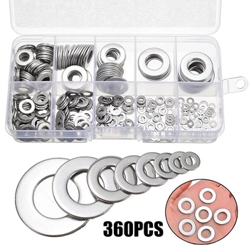 

360pcs High Hardness Stainless Steel Flat Washer Flat Gasket Assortment Kit Hardware Accessories M2 M2.5 M3 M4 M5 M6 M8 M10
