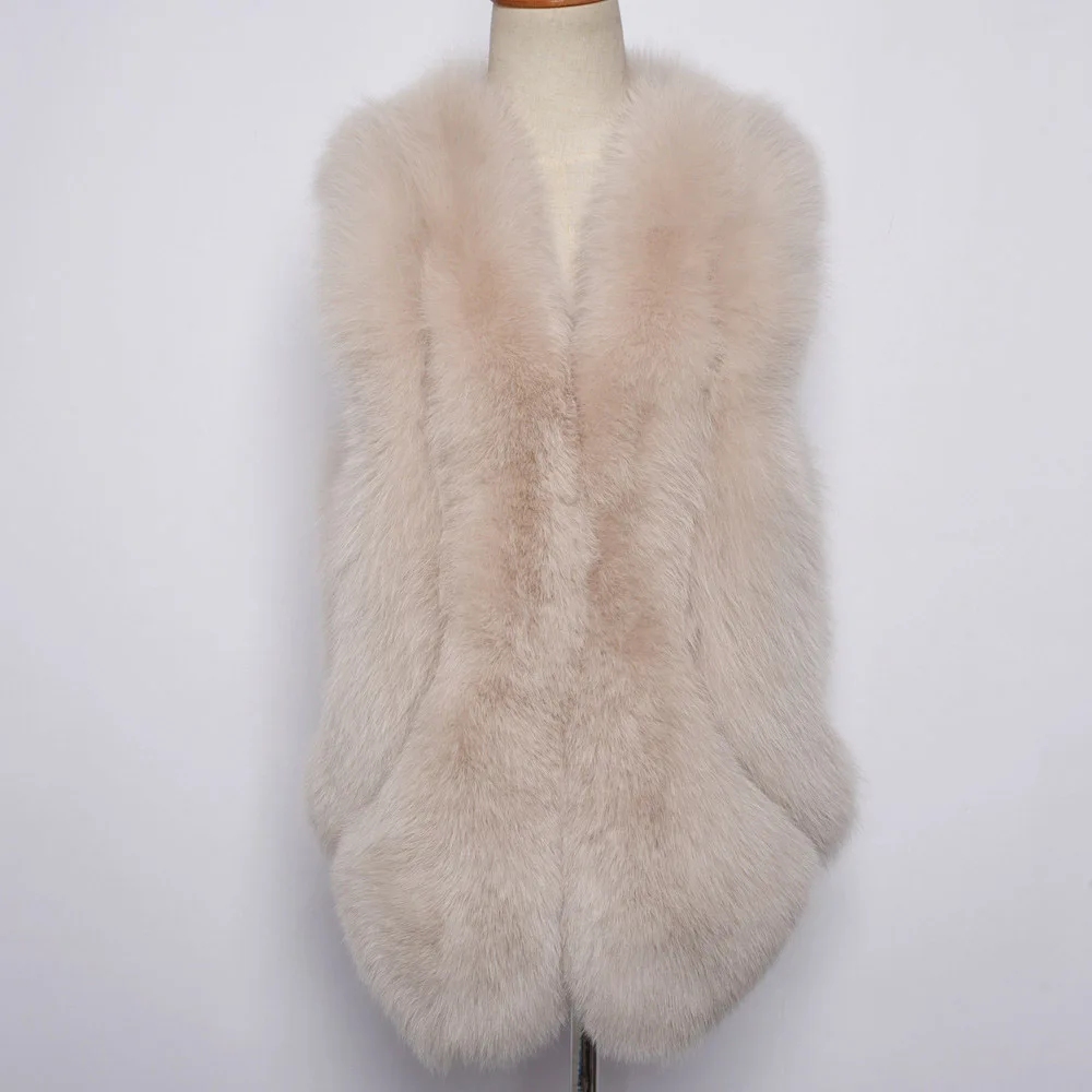 Beige Модный стиль короткий жилет для женщин натуральный мех лисы зимний теплый наивысшего качества леди натуральный мех S7428 - Цвет: Beige