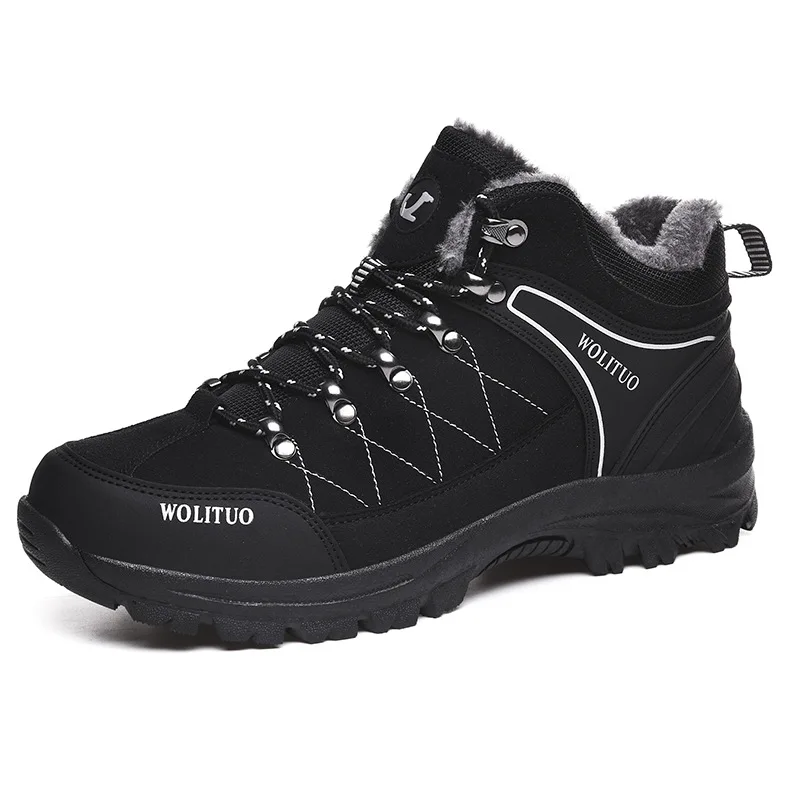 Новое поступление, зимние походные ботинки для мужчин и женщин с мехом, походные ботинки для прогулок, теплые тренировочные треккинговые ботинки - Цвет: black