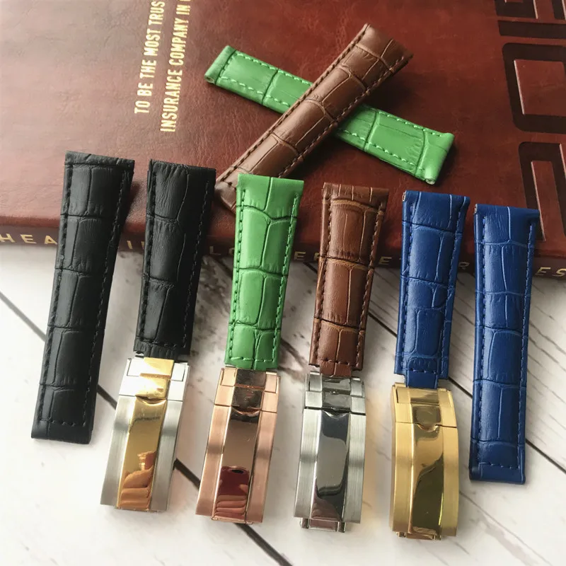 

20mm Italian Cowhide Watch band Black Brown Green Leather Watchband for Role strap Daytona Submariner DEEPSEA GMT OYSTERFLEX