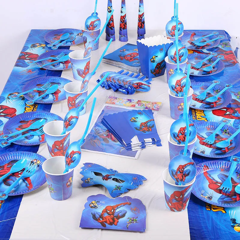 Party Decorations Spiderman Birthday Party Decorations Balloons Disposable Tableware 3D Great Spider Foil Balloon Party Supplies Plate Napkins
