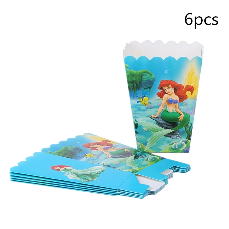 

6pcs/bag Little Mermaid Popcorn Box Christmas Birthday Decorations For Home Mermaid Disposable Tableware Supplies
