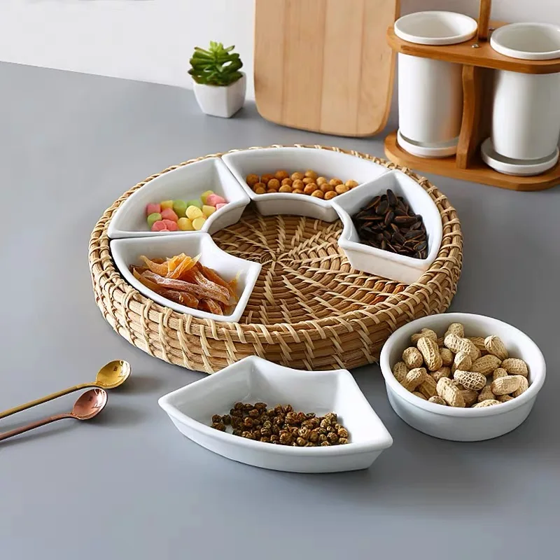 Storage basket handmade ceramic cane woven snacks candy storage basket simple living room interior home desktop decoration