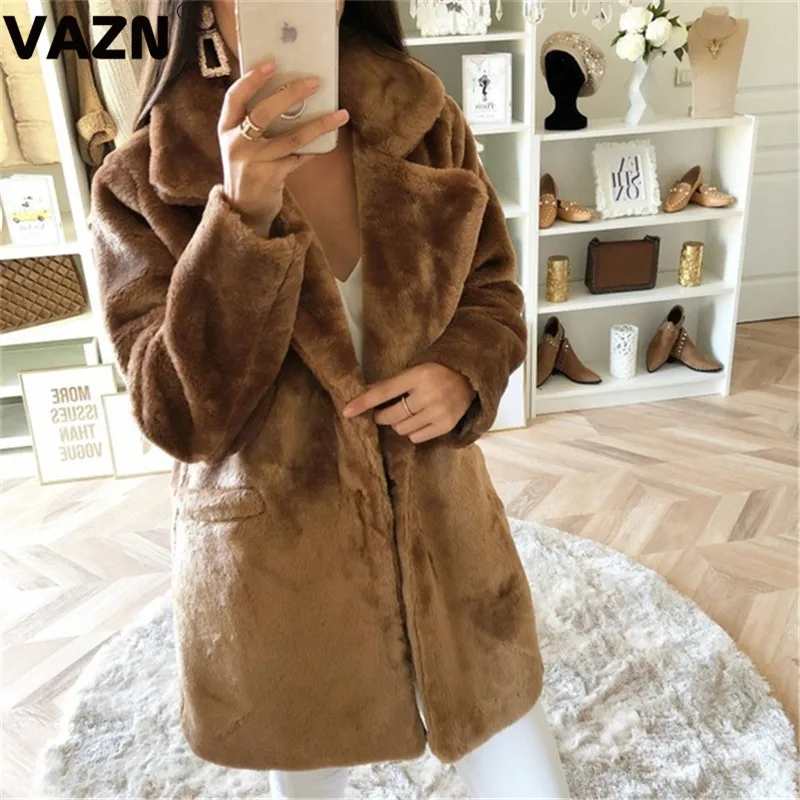 VAZN, шикарный дизайн, зима, сексуальные, женские, 4 цвета, одноцветные, плотные пальто, полный рукав, v-образный вырез, открытая строчка, шерстяные пальто, женское, теплое, новое пальто