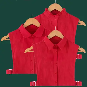 

Womens Crochet Lace Red Fake Collar Button Down Detchable Ruffles Half-Shirt 449F