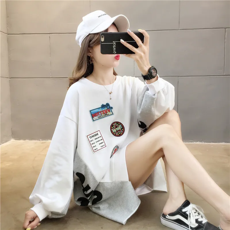 Новинка осени, Женская толстовка, модная, простая, с неровными нашивками, удобная, Повседневная Толстовка
