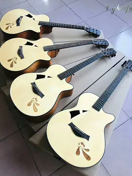 

natural color electric acoustic guitar 40 inch cutway design matte finish 6 string folk guitar with unique sound hole