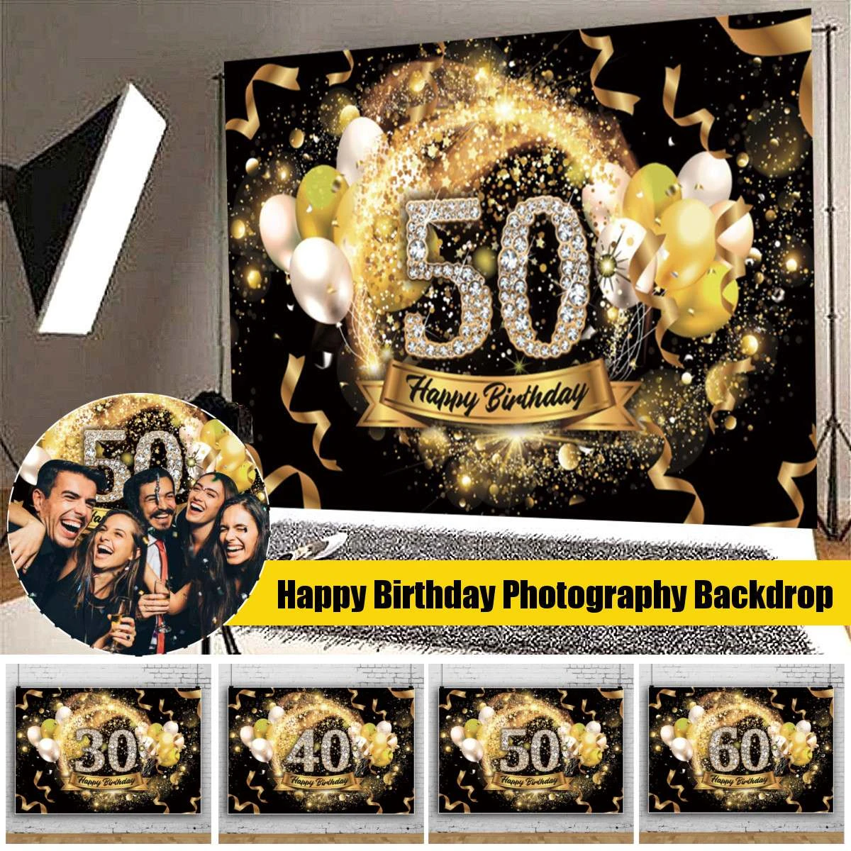 Happy 30 40 50 60th Birthday Party Gold Dots Banner Party Poster Vinyl Photo Backgrounds Photocall Photography Backdrops Decor Backgrounds Aliexpress