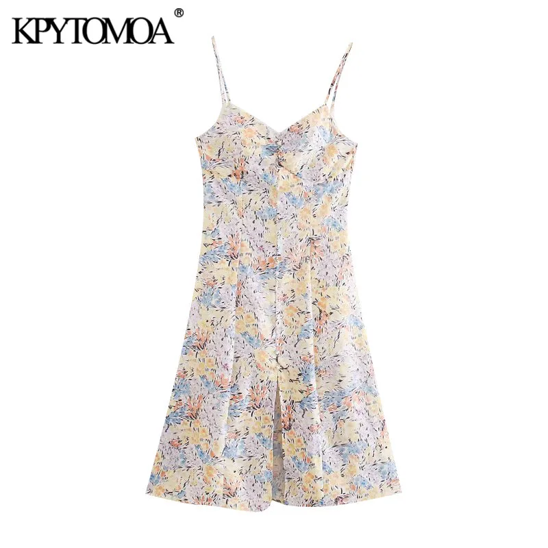 KPYTOMOA Women 2020 Chic Fashion Floral Print Front Slit Midi Dress Vintage Backless Thin Straps Female Dresses Vestidos Mujer KPYTOMOA Women 2020 Chic Fashion Floral Print Front Slit Midi Dress Vintage Backless Thin Straps Female Dresses Vestidos Mujer
