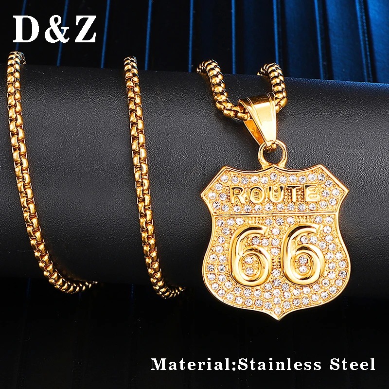 D &amp Z индивидуальный геометрический Route 66 кулон воротник Bling Iced Out Стразы