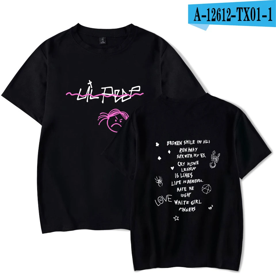 black tshirt Футболка Lil с открытым принтом, футболка с коротким рукавом для отдыха, белая хлопковая забавная летняя уличная одежда, Lil Peep Rapper Fan, Топ 4XL - Цвет: black tshirt