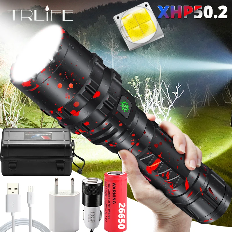 Светодиодный фонарик XHP50.2 самый мощный охотничий фонарь Xlamp L2 водонепроницаемый
