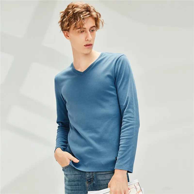 Футболка Giordano мужская с V-образным вырезом плотная тонкая приталенная рубашка из