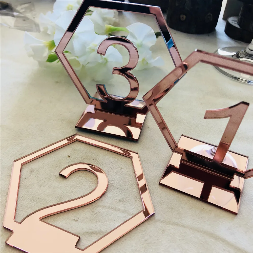 

Hexagon Table Number Signs for Wedding Party Decor,silver or Gold Acrylic Number,Roman Numerals Geometric Boho Centerpiece