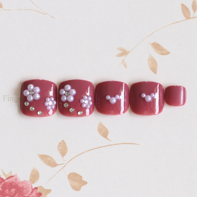 

24pcs High-grade High quality fashion full drill handmade round toe fake nail pearl #N41