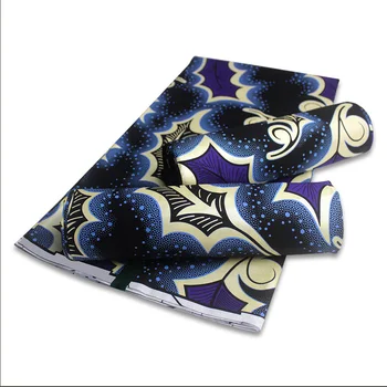 

Ankara African wax Fabric Block golden Wax Print Fabrics with Gold line layer surface new for sewing wedding dresses