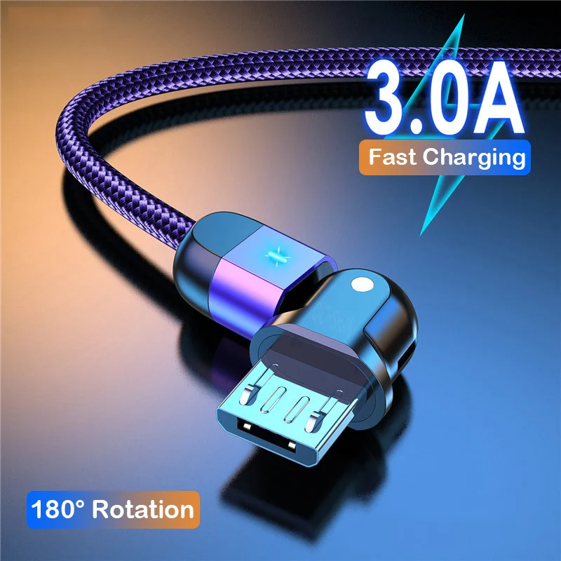 

HEZUGOYI 180 Degree Roating Cable 3A Fast Charging USB Micro Data Wire For Xiaomi Samsung 1m 2m NEW Mobile Phone USB Micro Cord