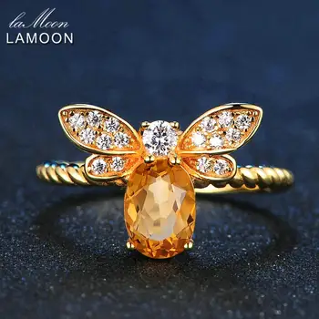 

LAMOON Cute Bee 925 Silver Ring For Women Natural Citrine Gemstones Jewelry 14K Gold Plated Rings For Women Fine Jewelery RI019