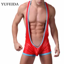 YUFEIDA мужские майки из искусственной кожи, комбинезон, мужское нижнее белье с мешочком, борцовка, боксеры, открытая ягодица, трико, цельное боди
