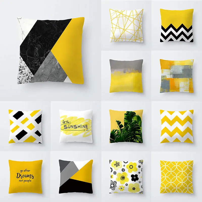 Fashion Yellow Print Cushion Covers Geometric Throw Pillow Case for Home Sofa Decoration Square Cover Pillowcases 45*45cm | Дом и сад
