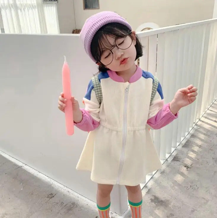 

2019 Korean Style Girls Patchwork Dress Fashion Long Sleeve Autumn Girls Dresses 1-6 Years