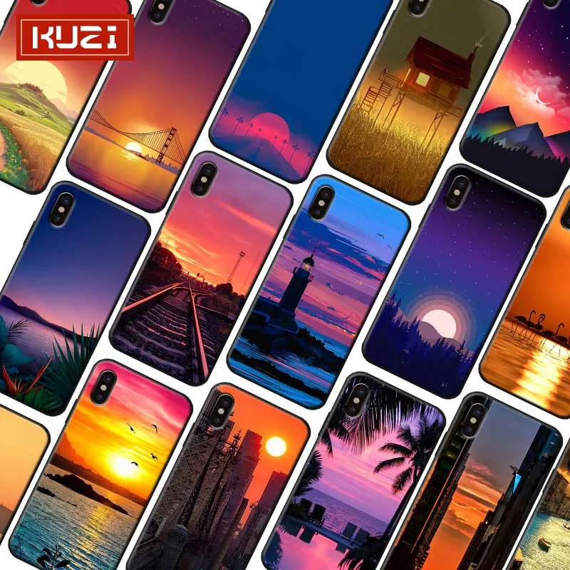 Phone Case for iPhone 11 11pro pro max 7 XR X 6S 8 XS MAX 6 plus SE 5S Soft silicone Cover Sunset |