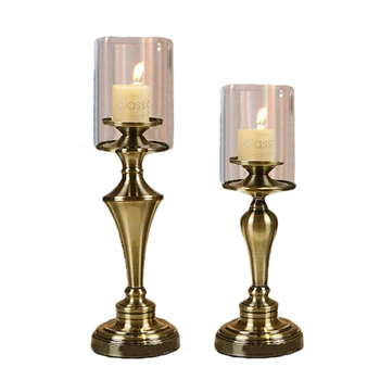 

Vintage Glass Candle Holder Metal Nordic Tables Centerpieces Candlestick Elegant Simple Chandelier Bougeoir Home Decoration E6