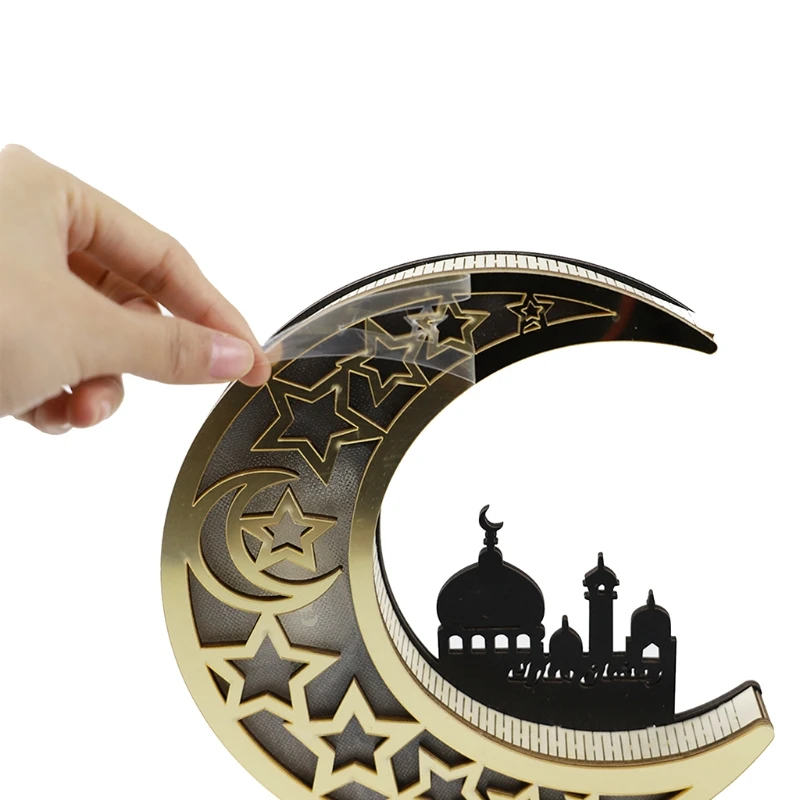 Wooden Eid Mubarak Ramadan Decoration Moon Plate with LED Light Islamic Muslim G6DA | Дом и сад