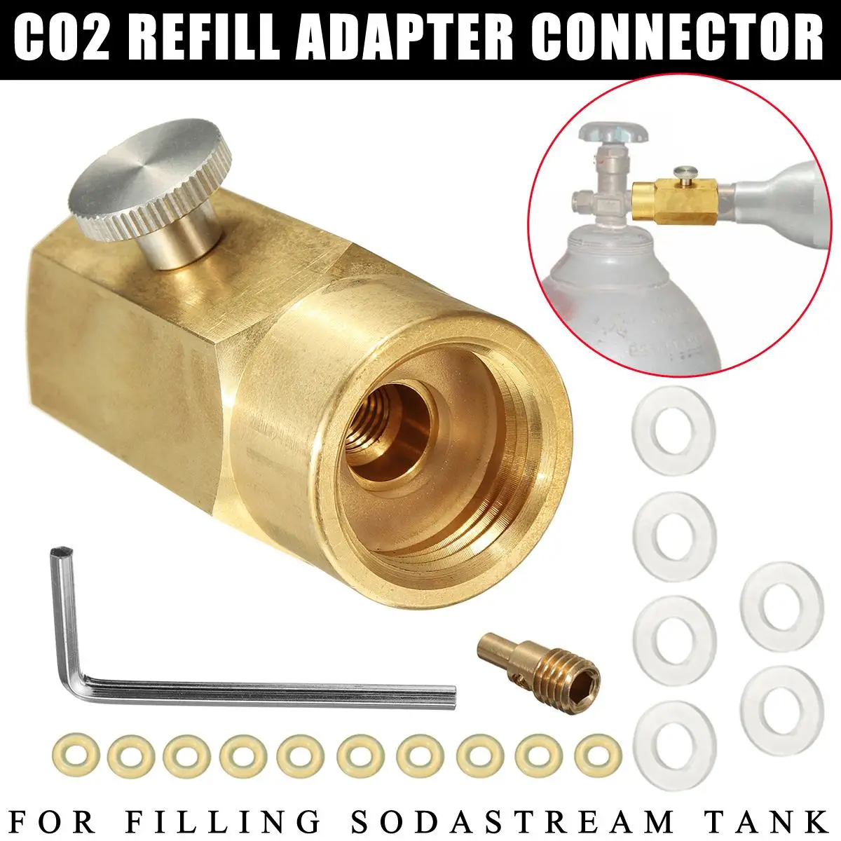

For Filling Tank Brass CO2 Refill Adapter Connector Tool Kit+CGA-320 Thread Fits for CGA320 Valve